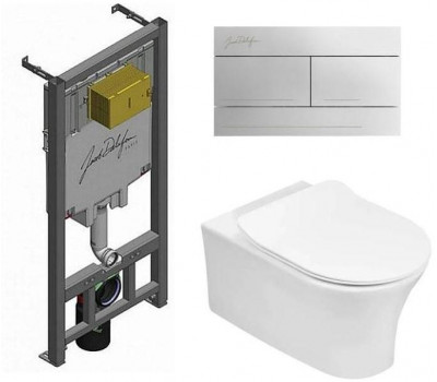 Унитаз подвесной с крышкой + Инсталляция с клавишей хром Jacob Delafon Set-ALEO-CP Унитаз подвесной с крышкой + Инсталляция с клавишей хром Jacob Delafon Set-ALEO-CP