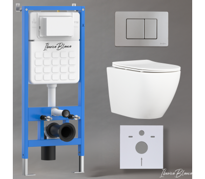 Комплект 3в1 IBERICA BLANCA инсталляция SILENCIO, унитаз BILBAO ALTO белый, кнопка смыва INOX-C хром матовый (IB001.BLA.234.1132) 