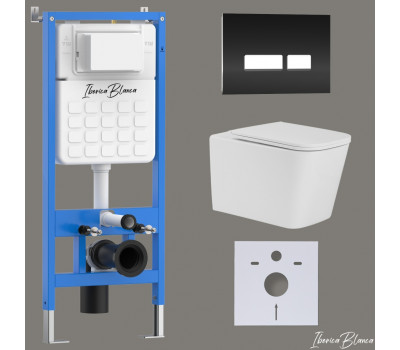 Комплект 3в1 IBERICA BLANCA инсталляция SILENCIO, унитаз TOLEDO ALTO белый, кнопка смыва CRYSTAL-R черный глянцевый (IB001.TLA.234.2211) 