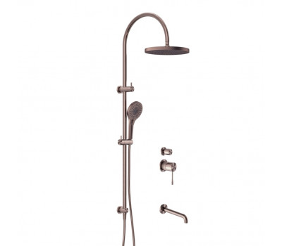 Душевая система со скрытым подключением воды G1/2 + смеситель для душа встраиваемый + излив, Feramolli Sole SBB10, медь светлая 