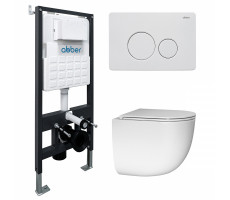 Комплект подвесной унитаз ABBER Bequem AC1132TC белый, с закрытым дном с инсталляцией AC0105 и кнопкой AC0121MW белая матовая Комплект подвесной унитаз ABBER Bequem AC1132TC белый, с закрытым дном с инсталляцией AC0105 и кнопкой AC0121MW белая матовая