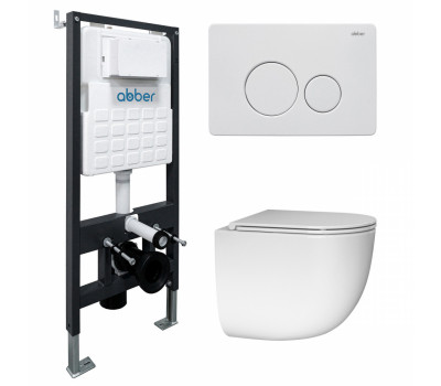 Комплект подвесной унитаз ABBER Bequem AC1132TC белый, с закрытым дном с инсталляцией AC0105 и кнопкой AC0121MW белая матовая Комплект подвесной унитаз ABBER Bequem AC1132TC белый, с закрытым дном с инсталляцией AC0105 и кнопкой AC0121MW белая матовая