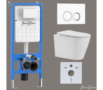 Комплект 3в1 IBERICA BLANCA инсталляция SILENCIO, унитаз BURGOS ALTO белый, кнопка смыва ESTI-O белый глянцевый (IB001.BRA.234.821) 