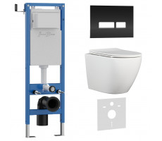 Комплект 3в1 IBERICA BLANCA инсталляция SILENCIO MINI, унитаз BILBAO ALTO белый, кнопка смыва CRYSTAL-R черный (IB.001M.BLA.234.2211) 