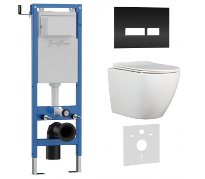Комплект 3в1 IBERICA BLANCA инсталляция SILENCIO MINI, унитаз BILBAO ALTO белый, кнопка смыва CRYSTAL-R черный (IB.001M.BLA.234.2211) 