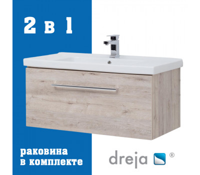 Тумба с раковиной подвесная Dreja Big Inn 80 см, дуб кантри