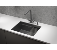 Кухонная мойка GRANULA KS-6045U, ГРАФИТ МАТОВЫЙ, стальная KITCHEN SPACE 