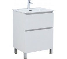 Тумба с раковиной Aquanet Вега 60 (Flat) напольная 2 ящ. цв. белый глянец 00345380 Тумба с раковиной Aquanet Вега 60 (Flat) напольная 2 ящ. цв. белый глянец 00345380