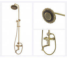 Комплект для ванной и душа одноручковый (излив резной 20 см, душ ДВОЙНОЙ ЦВЕТОК)10120PF/1  ВИНДЗОР Bronze de Luxe 