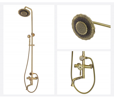 Комплект для ванной и душа одноручковый (излив резной 20 см, душ ДВОЙНОЙ ЦВЕТОК)10120PF/1  ВИНДЗОР Bronze de Luxe 