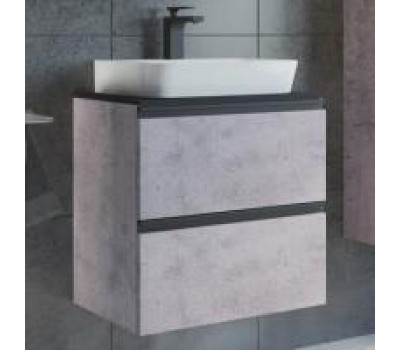 Тумба-умывальник Comforty Комфорти Эдинбург-60-2 бетон светлый с черной столешницей и раковиной 9055RA-50 00-00005700 
