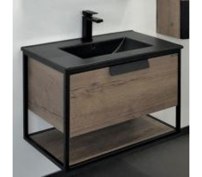 Тумба-умывальник Comforty Бонн 75 дуб темный с черной матовой раковиной Comforty 75E 00-00001936 