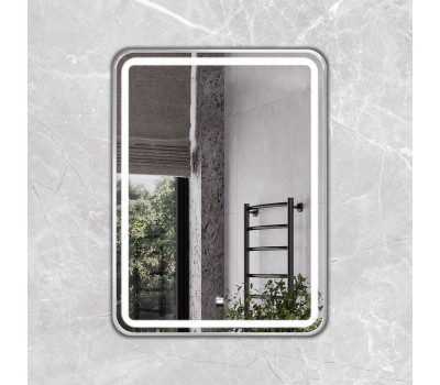 Зеркало в серебрянной алюминиевой раме 60 см для ванной комнаты Comforty Ситара-60, LED-подсветка, бесконтактный сенсор, антизапотевание 00-00017862 