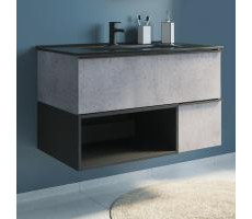 Тумба-умывальник Comforty Франкфурт 90 бетон светлый с раковиной Comforty 90E черная матовая 00-00006503 