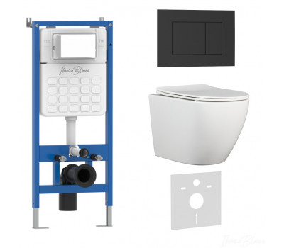 Комплект 3в1 IBERICA BLANCA инсталляция SILENCIO, унитаз BILBAO ALTO белый, кнопка смыва ESTI-S черный матовый (IB001.BLA.234.851) 