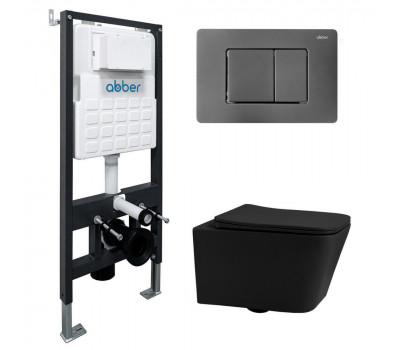 Комплект подвесной унитаз ABBER Rechteck AC1201MB черный матовый с инсталляцией AC0105 и кнопкой AC0120NG никель 