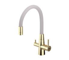 Смеситель Coral для кухни с подключением к фильтру корпус золото бежевый излив CL03GBG ESKO 