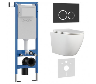 Комплект 3в1 IBERICA BLANCA инсталляция SILENCIO MINI, унитаз BILBAO ALTO белый, кнопка смыва ESTI-O черный матовый (IB.001M.BLA.234.822) 