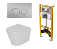 Комплект D&K Унитаз подвесной безободковый (торнадо) DT1026516, Инсталляция DI8050127, Клавиша смыва DB1529002 матовый хром (DS1021613) 