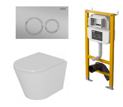 Комплект D&K Унитаз подвесной безободковый (торнадо) DT1026516, Инсталляция DI8050127, Клавиша смыва DB1529002 матовый хром (DS1021613) 