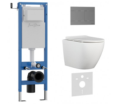 Комплект 3в1 IBERICA BLANCA инсталляция SILENCIO MINI, унитаз BILBAO ALTO белый, кнопка смыва INOX-R вороненая сталь (IB.001M.BLA.234.1502) 