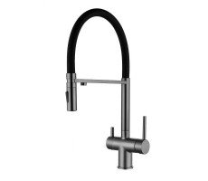 Смеситель для кухни с гибким изливом и подключением фильтра Grocenberg GB4096BG, графит 