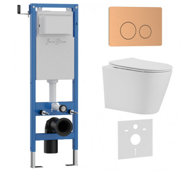 Комплект 3в1 IBERICA BLANCA инсталляция SILENCIO MINI, унитаз BURGOS ALTO белый, кнопка смыва INOX-О розовое золото матовое (IB.001M.BRA.234.8172) 