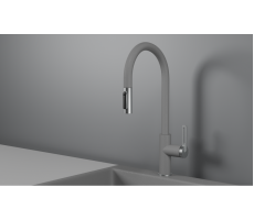 Смеситель для кухни GRANULA GR-8168, АЛЮМИНИУМ, С ВЫДВИЖНЫМ ИЗЛИВОМ 