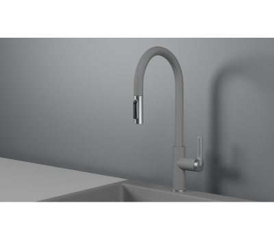 Смеситель для кухни GRANULA GR-8168, АЛЮМИНИУМ, С ВЫДВИЖНЫМ ИЗЛИВОМ 