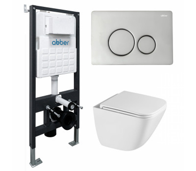 Комплект подвесной унитаз ABBER Rechteck AC1220TC белый, с закрытым дном с инсталляцией AC0105 и кнопкой AC0121 хром глянцевый Комплект подвесной унитаз ABBER Rechteck AC1220TC белый, с закрытым дном с инсталляцией AC0105 и кнопкой AC0121 хром глянцевый