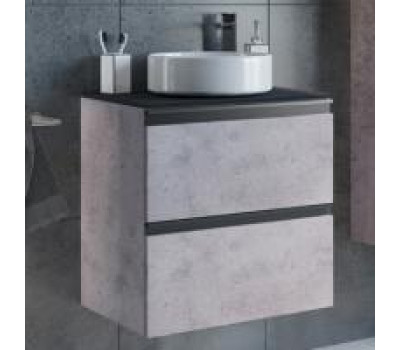 Тумба-умывальник Comforty Комфорти Эдинбург-60-2 бетон светлый с черной столешницей и раковиной 9111 00-00005701 