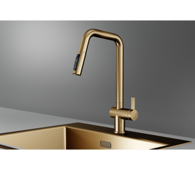 Смеситель для кухни GRANULA KS-7273, ЗОЛОТО САТИН, с выдвижным изливом с переключением на душ и фильтром,сталь Смеситель для кухни GRANULA KS-7273, ЗОЛОТО САТИН, с выдвижным изливом с переключением на душ и фильтром,сталь
