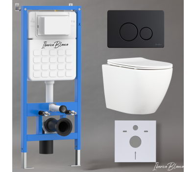 Комплект 3в1 IBERICA BLANCA инсталляция SILENCIO, унитаз BILBAO ALTO белый, кнопка смыва INOX-O черный матовый (IB001.BLA.234.812) 