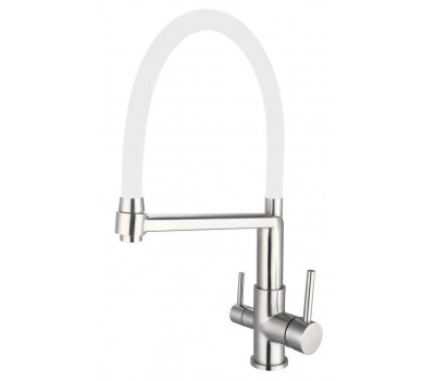 Смеситель для кухни R-излив нержавеющая  с подключением к фильтру белый K26 W ESKO 