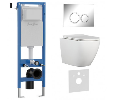 Комплект 3в1 IBERICA BLANCA инсталляция SILENCIO MINI, унитаз BILBAO ALTO белый, кнопка смыва ESTI-O хром матовый (IB.001M.BLA.234.824) 