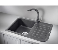 Кухонная мойка GRANULA 7001, ГРАФИТ (ЧЁРНО-СЕРЫЙ), кварц 