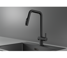 Смеситель для кухни GRANULA KS-7273, ЧЕРНЫЙ МАТОВЫЙ, с выдвижным изливом с переключением на душ и фильтром,сталь 