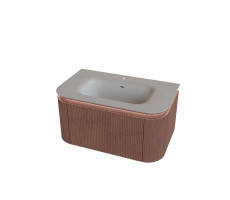 Тумба под раковину подвесная Knotlor ОБЛАКО 79 см красный дуб рифленая 