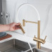 Смеситель для кухни с гибким изливом и подключением фильтра Shevanik S178G, золотой сатин/белый