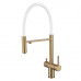 Смеситель для кухни с гибким изливом и подключением фильтра Shevanik S178G, золотой сатин/белый