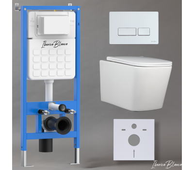 Комплект 3в1 IBERICA BLANCA инсталляция SILENCIO, унитаз TOLEDO ALTO белый, кнопка смыва ESTI-R белый глянцевый (IB001.TLA.234.211) 