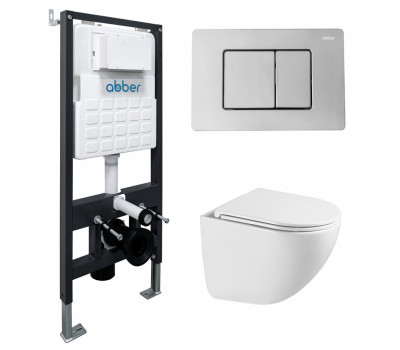 Комплект подвесной унитаз ABBER Bequem AC1131TC белый, с закрытым дном с инсталляцией AC0105 и кнопкой AC0120 хром глянцевый Комплект подвесной унитаз ABBER Bequem AC1131TC белый, с закрытым дном с инсталляцией AC0105 и кнопкой AC0120 хром глянцевый