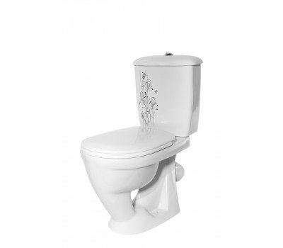 Унитаз-компакт Оскольская керамика Радуга тарельчатый декор Цветы Стандарт, сиденье полипропилен  