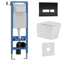 Комплект 3в1 IBERICA BLANCA инсталляция SILENCIO MINI, унитаз TOLEDO ALTO белый, кнопка смыва CRYSTAL-R черный глянцевый (IB.001M.TLA.234.2211) 