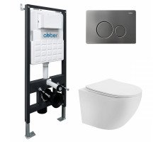 Комплект подвесной унитаз ABBER Bequem AC1100T белый с инсталляцией AC0105 и кнопкой AC0121NG никель Комплект подвесной унитаз ABBER Bequem AC1100T белый с инсталляцией AC0105 и кнопкой AC0121NG никель