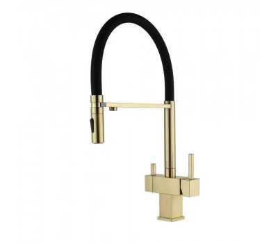 Смеситель для кухни с гибким изливом и подключением фильтра Grocenberg GB4098MG, матовое золото 