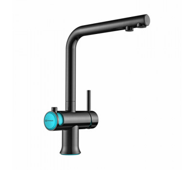 Смеситель для кухни OMOIKIRI Hotaru, цвет-сталь вороненая/голубой 4994029 