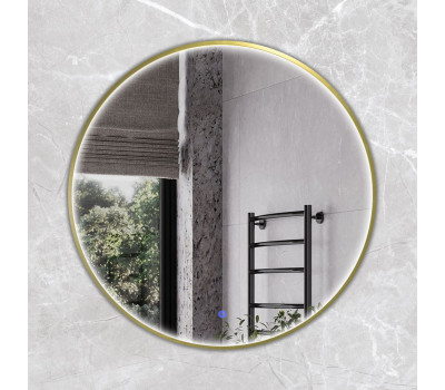 Круглое зеркало в алюминиевой раме Comforty Вега-75 LED IC-подсветка, теплый свет, сенсор, золотой матовый 00-00020725 