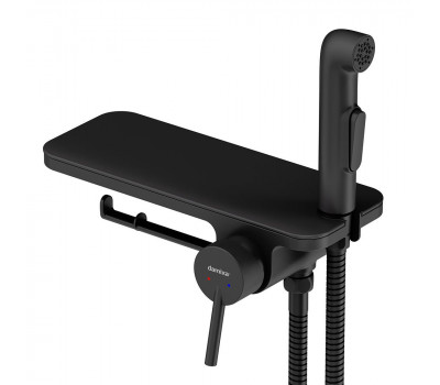 Смеситель, монтируемый в стену с гигиеническим душем и полкой Damixa Jupiter 773500301 Черный 