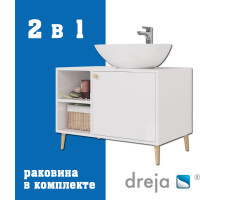 Тумба с раковиной напольная Dreja Luno 80 см, белый Тумба с раковиной напольная Dreja Luno 80 см, белый
